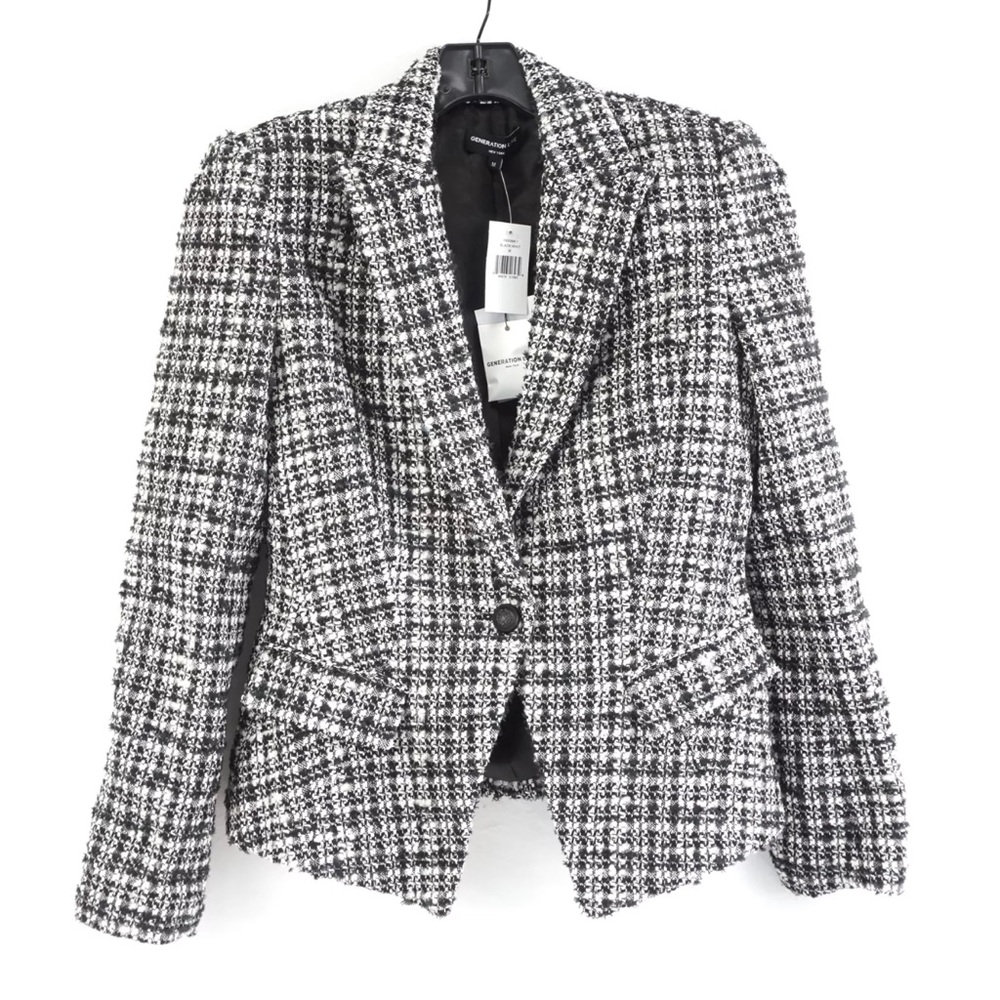 Generation Love Velina Plaid Tweed Blazer In Black/White